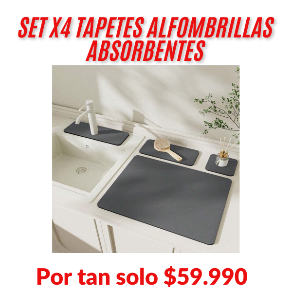 Set X4 Tapetes Alfombrillas Absorbentes